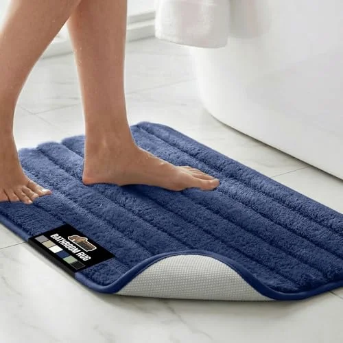 Memory Foam Bathroom Rug, 24x16 in, Navy