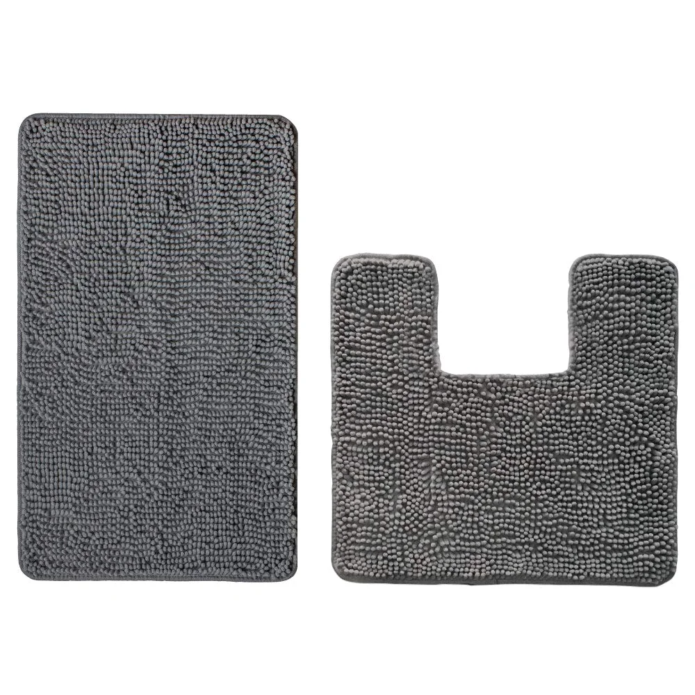 Bath Rug and Square U-shape, 70x24 in, Grey