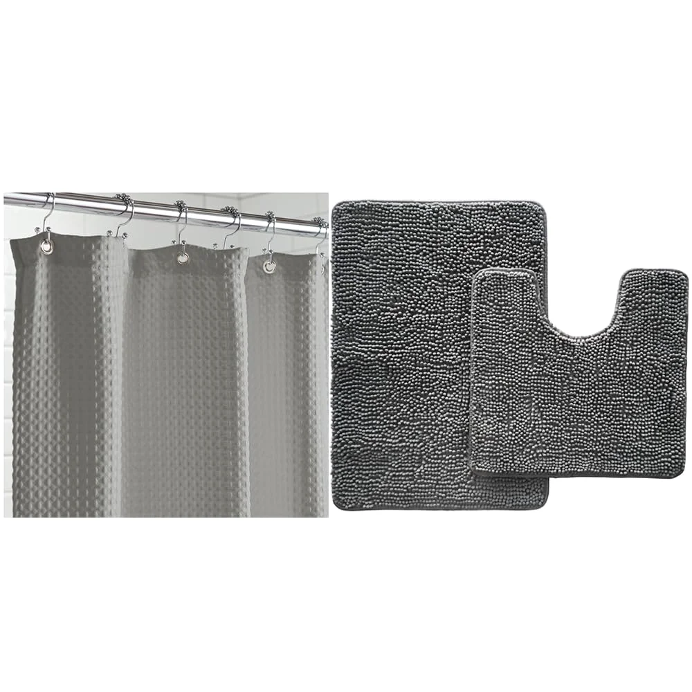 Waffle Shower Curtain and Area, 72x72 in, Gray