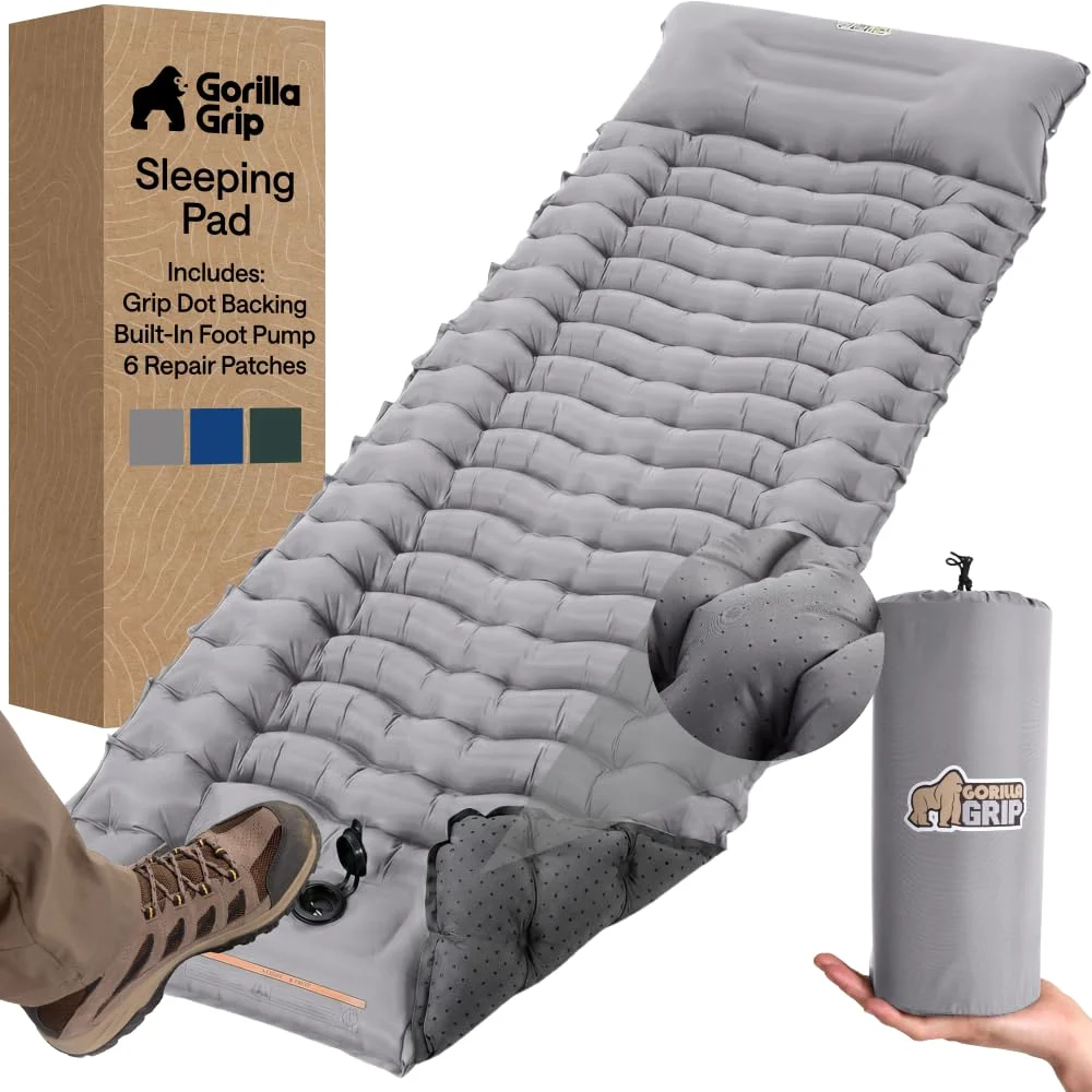 Slip-resistant Inflatable Sleeping Pad, 75x25 in, Gray