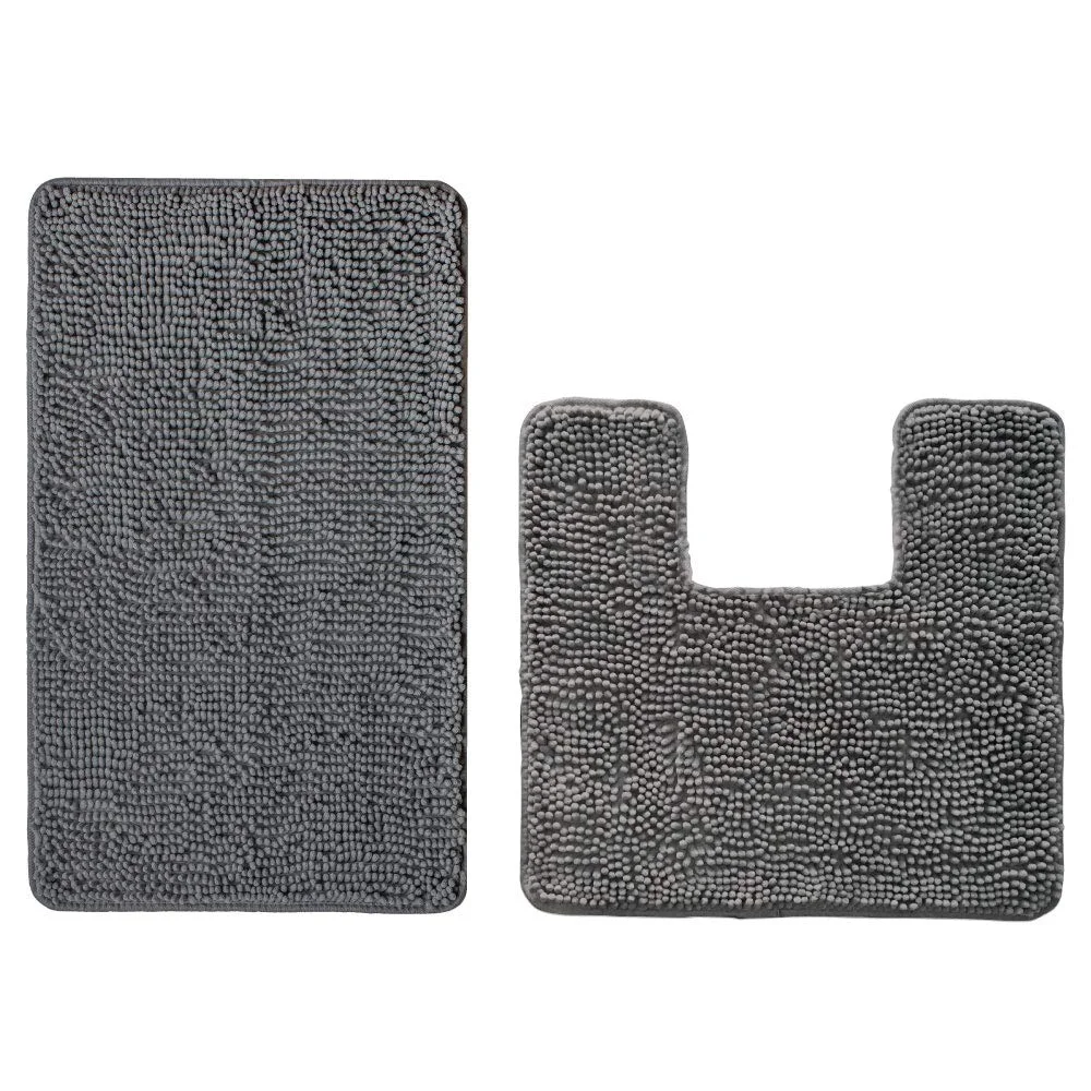 Bath Rug and Square U-shape, 48x24 in, Grey