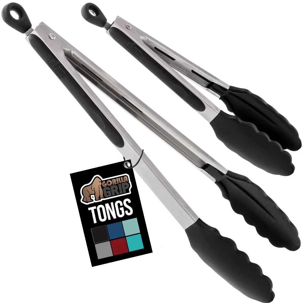 Stainless Steel Kitchen Tongs, 2-pack, Black