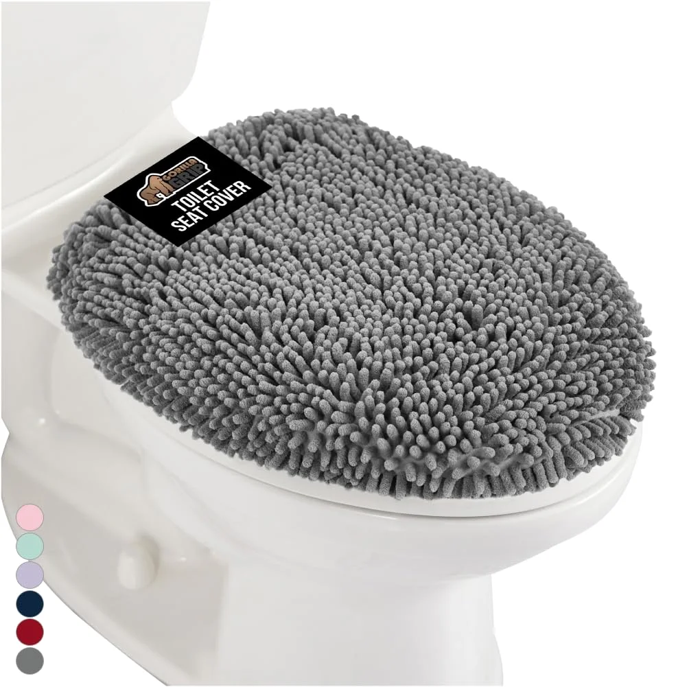 Soft Chenille Toilet Lid Seat, 19.5x18.5 in, Grey