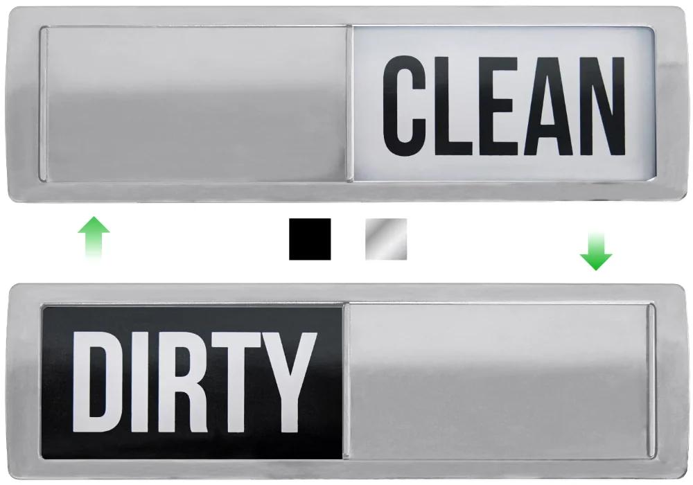 Clean Dirty Dishwasher Magnet Sign, 7.2x2.2 in, Silver