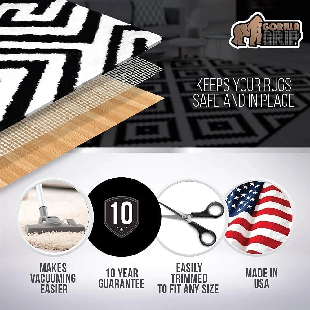Area Rug Pad and Gripper, 6x9 ft, Black