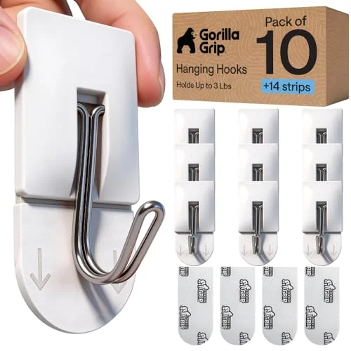 Adhesive Wall Hook, 10-pack, White