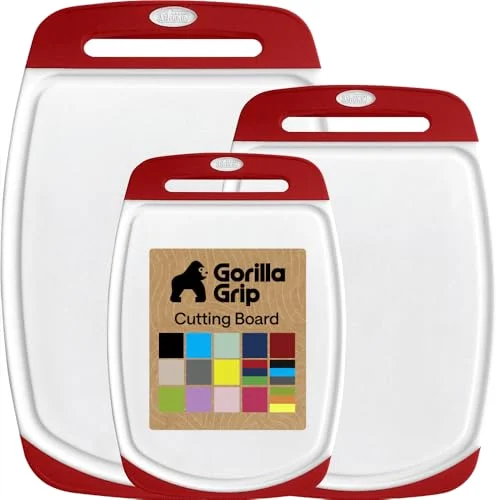 Bpa-free Reversible Kitchen Cutting Board, 3-pack, Red