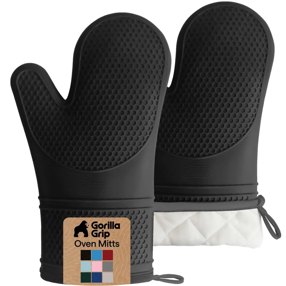 Silicone Oven Mitt, 12.5x8.3 in, heat rated to 550F, Black
