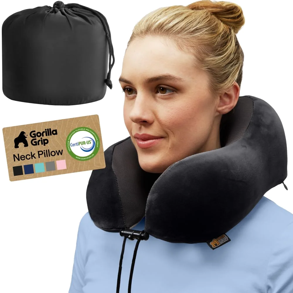 Travel Neck Pillow, 11.4x10.2 in, Black