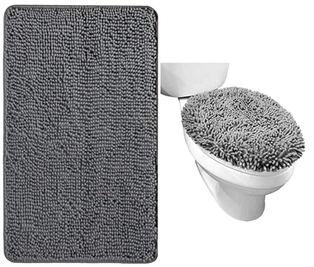 Chenille Bath Rug and Toilet, 36x24 in, Grey