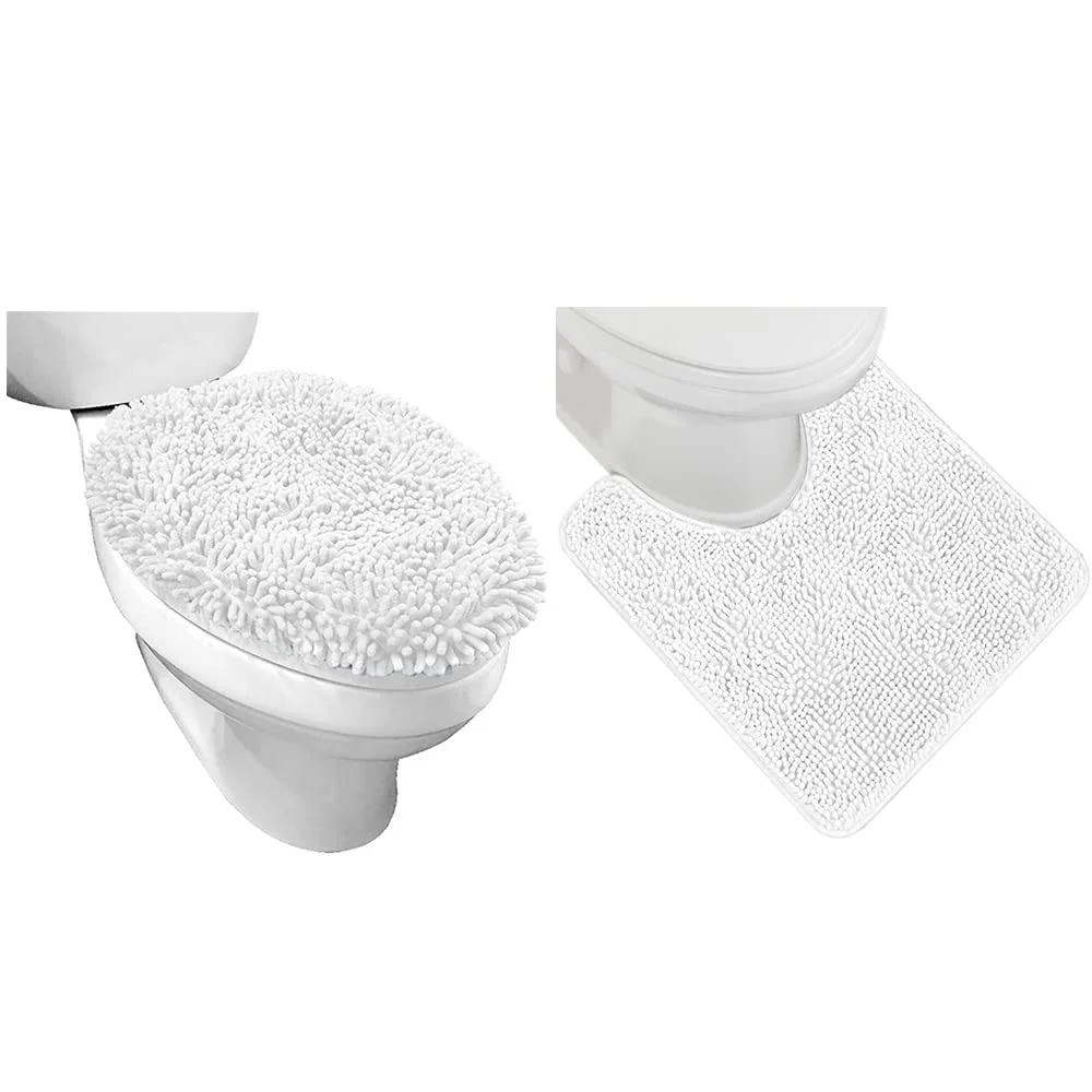 Toilet Lid Cover and Shaggy, 17.5x15 in, White