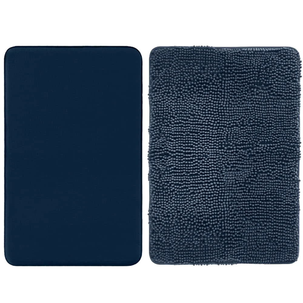 Thick Memory Bath Rug, 24x17 in, Navy