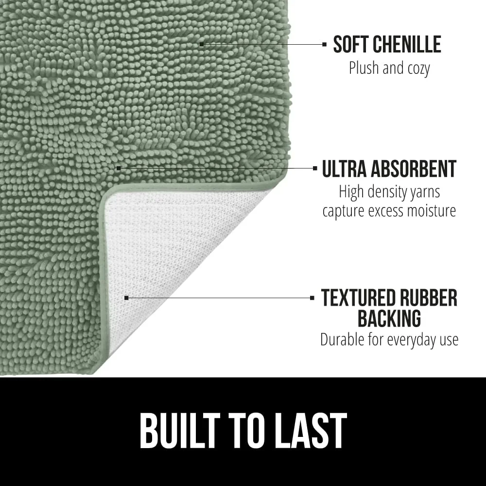 Chenille Bath and Waffle Shower, 24x17 in, Sage