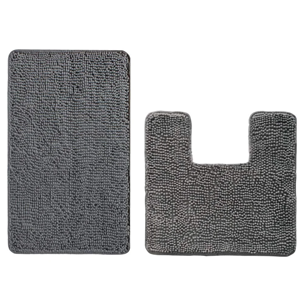Bath Rug and Square U-shape, 44x26 in, Grey