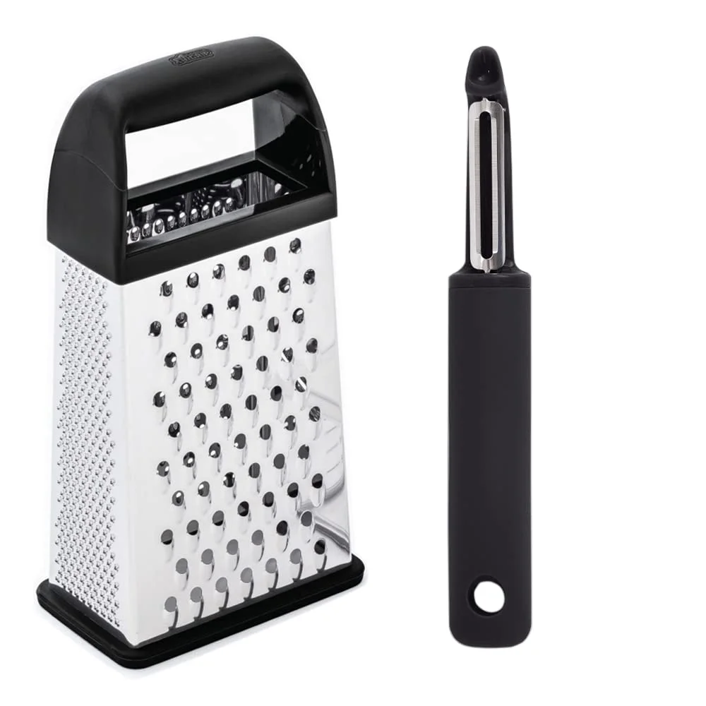 Box Grater and Vegetable Peeler, Black