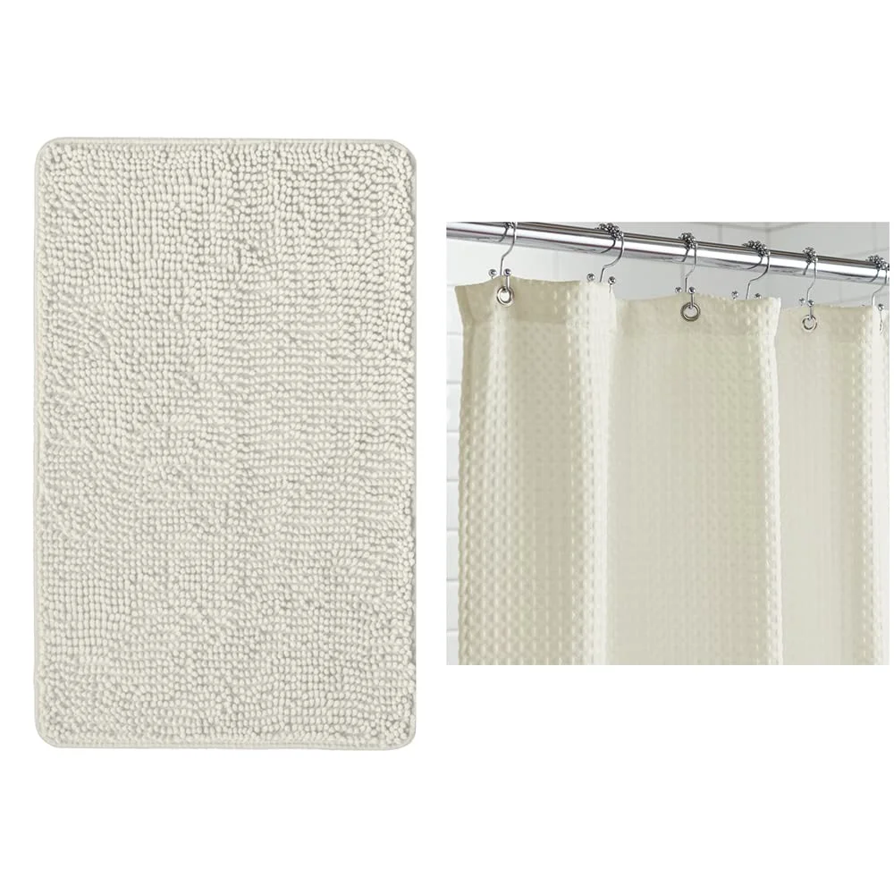 Chenille Bath and Waffle Shower, 24x17 in, Ivory