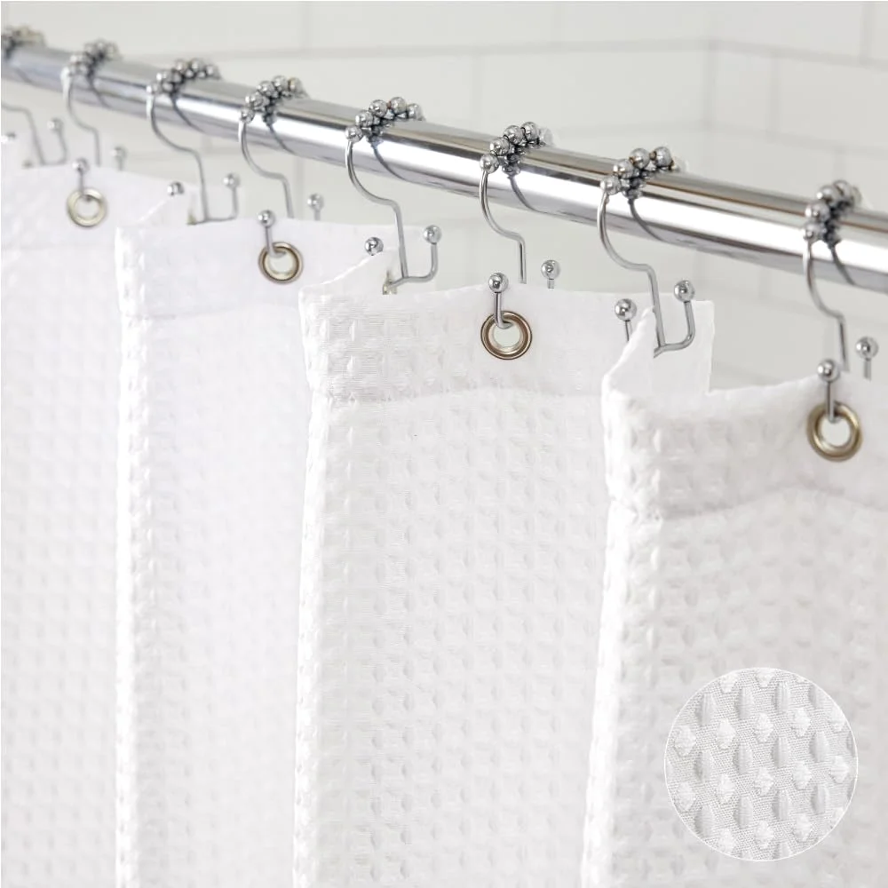 White Waffle Style Shower Curtain, 72x72 in