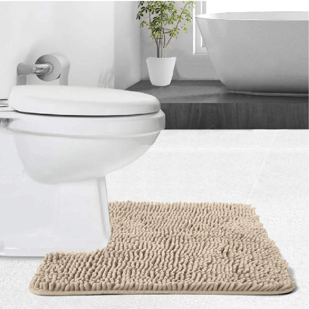 Bath Rug and Square U-shape, 44x26 in, Beige