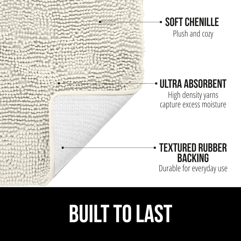 Chenille Bath and Waffle Shower, 36x24 in, Ivory