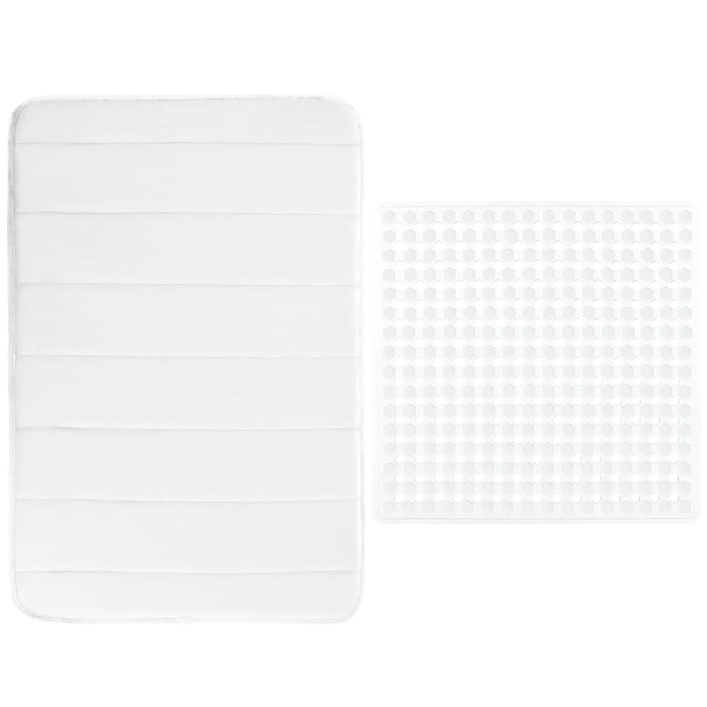 Thick Striped Memory Bath Rug, 24x17 in, White