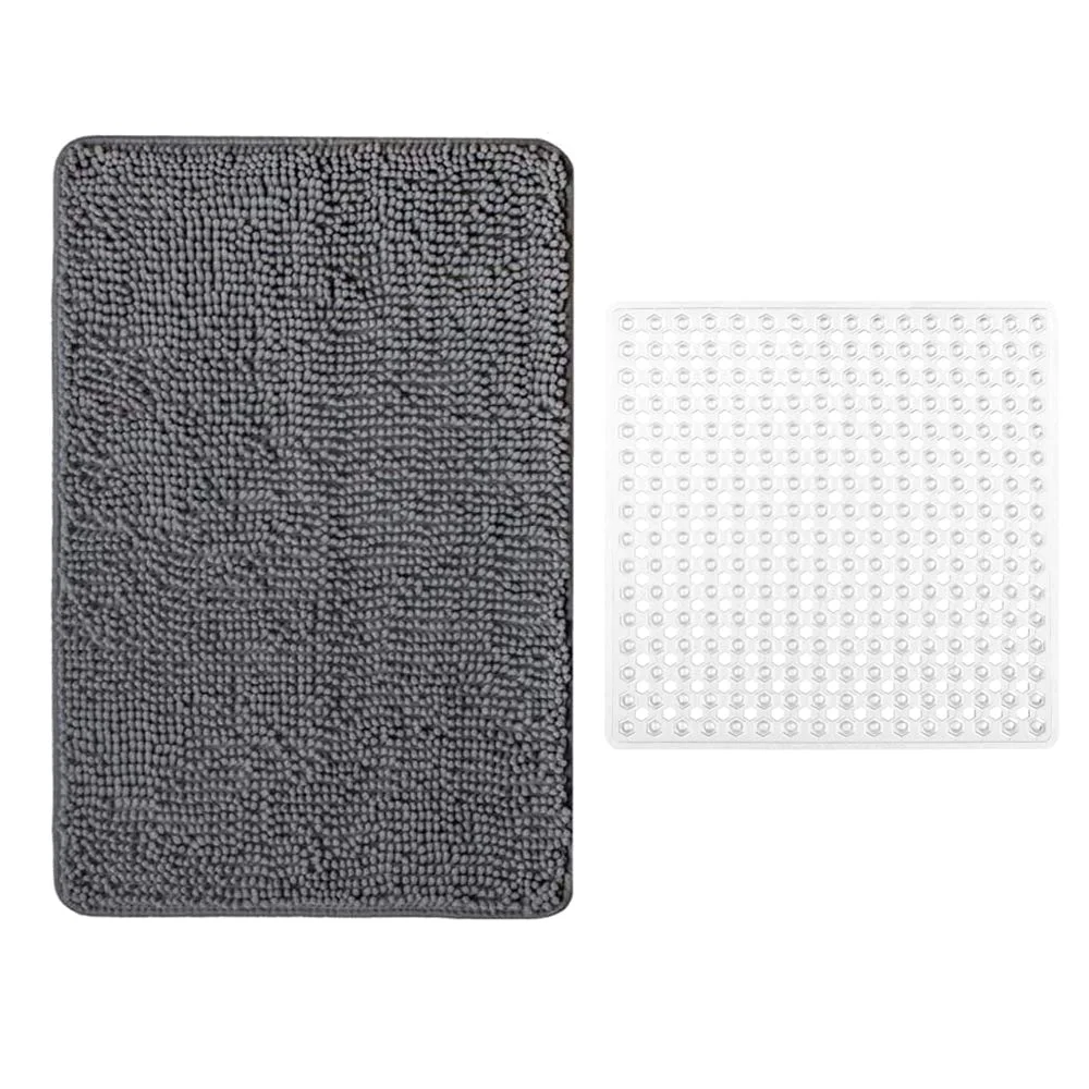 Chenille Bath Rug and Shower, 60x24 in, Grey