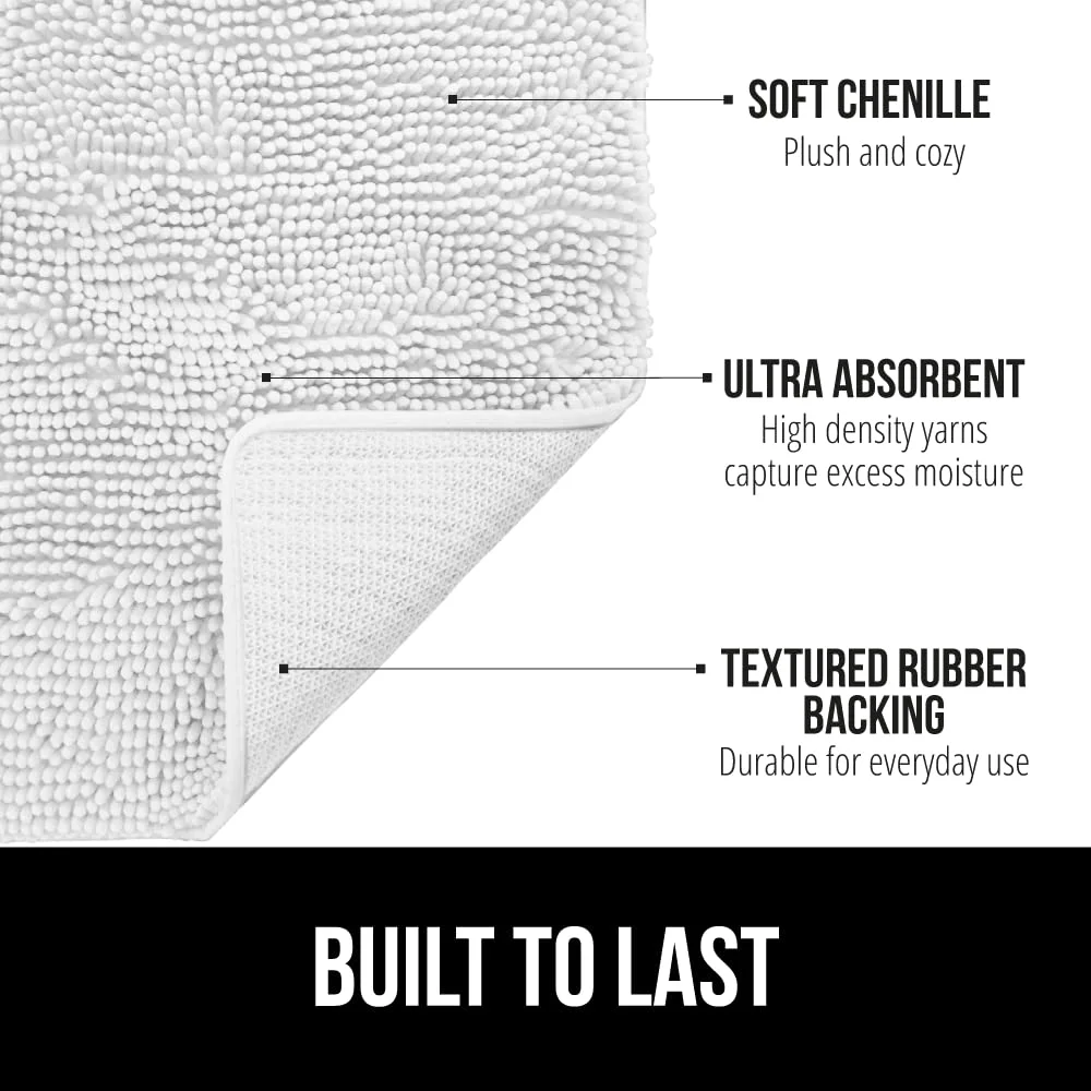 Chenille and Memory Bath Rug, 24x17 in, White