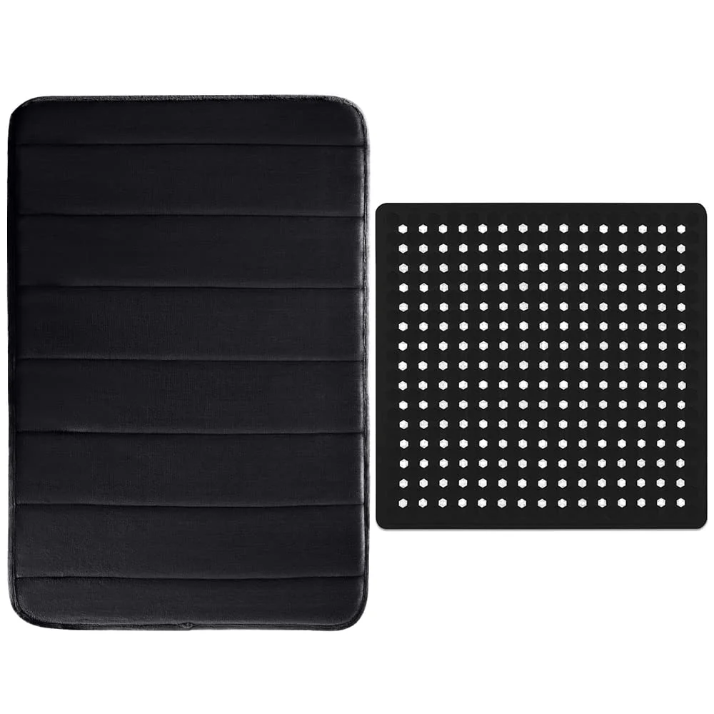Thick Striped Memory Bath Rug, 30x20 in, Black